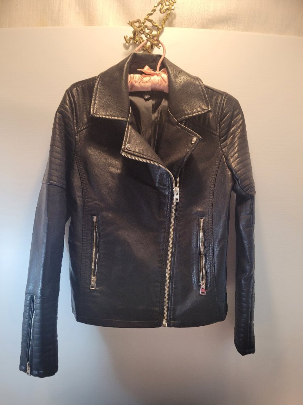 Topshop Moto Combat Biker Faux Leather Jacket Size 4